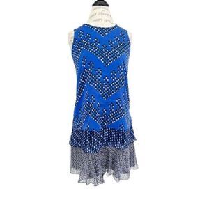 DVF Blue Ruffle Sheath Sleeveless Dress SMALL